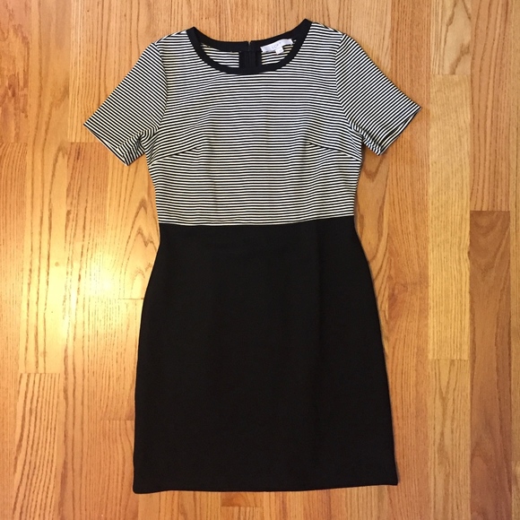 LOFT Black and White Fitted Striped Dress 10 - Picture 1 of 8